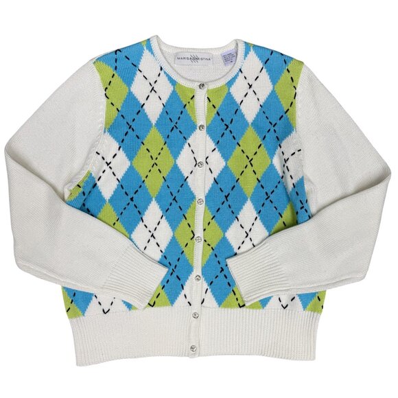 VINTAGE Women's MARISA CHRISTINA‎ 90's Argyle Cardigan | Size M - Picture 1 of 8